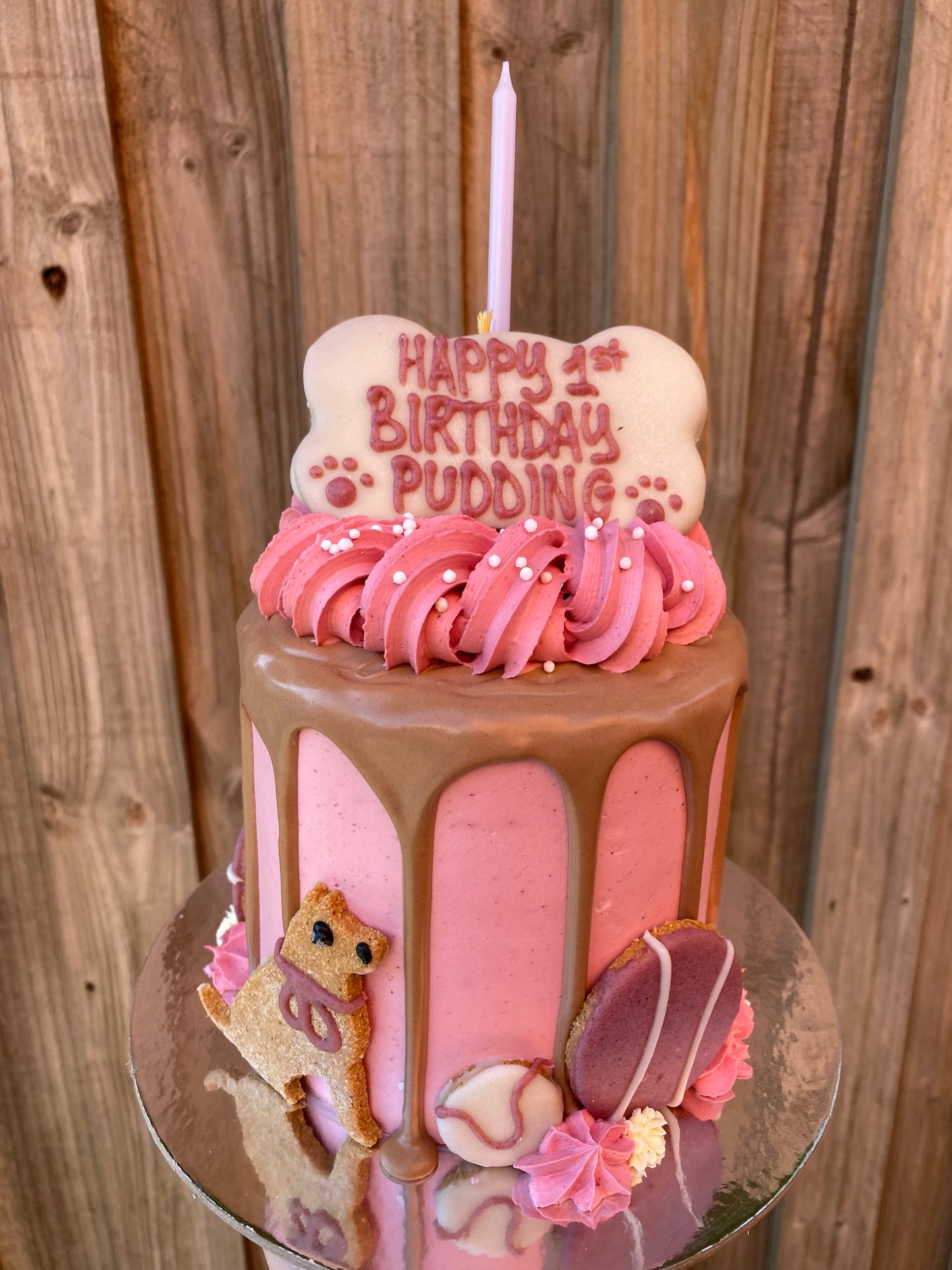 Gourmet Dog Cake with Carob Drip - Pink