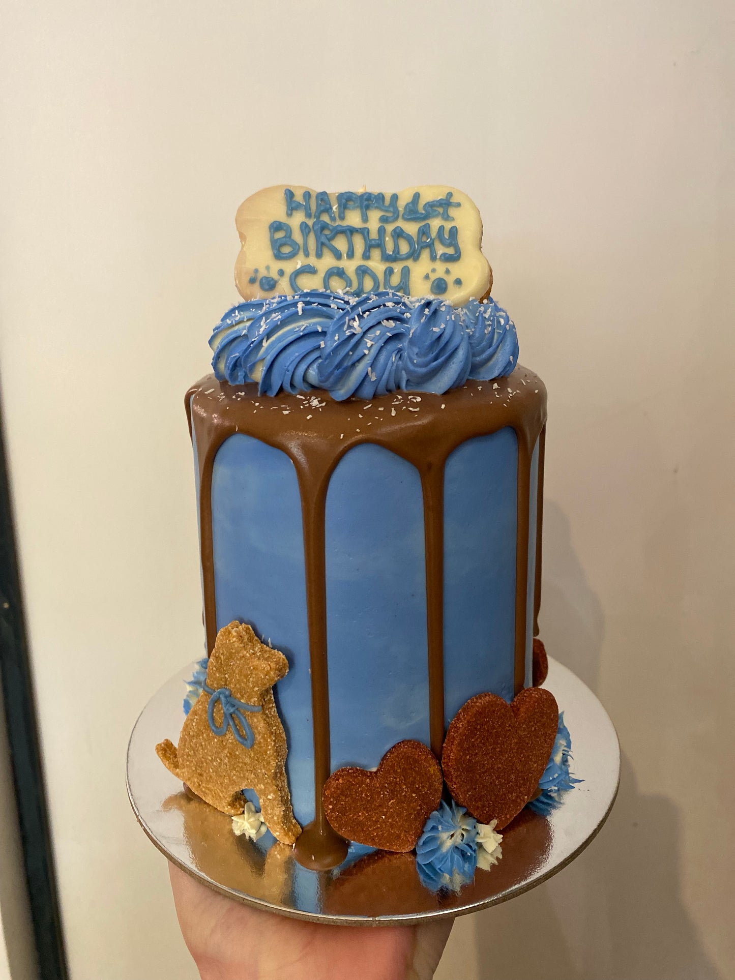 Gourmet Dog Cake with Carob Drip - Blue